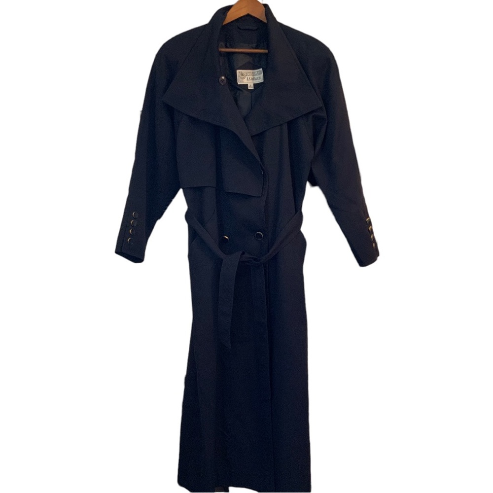 Vintage J. Gallery Womens Belted Trench Coat Navy Blue Size 8